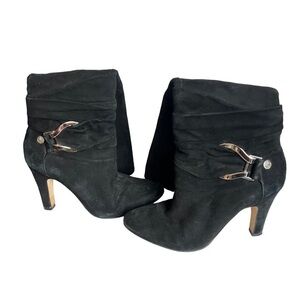 Antonio Melani Black Suede High Heel Tall Boots Size 7MBuckle detail
Round toe